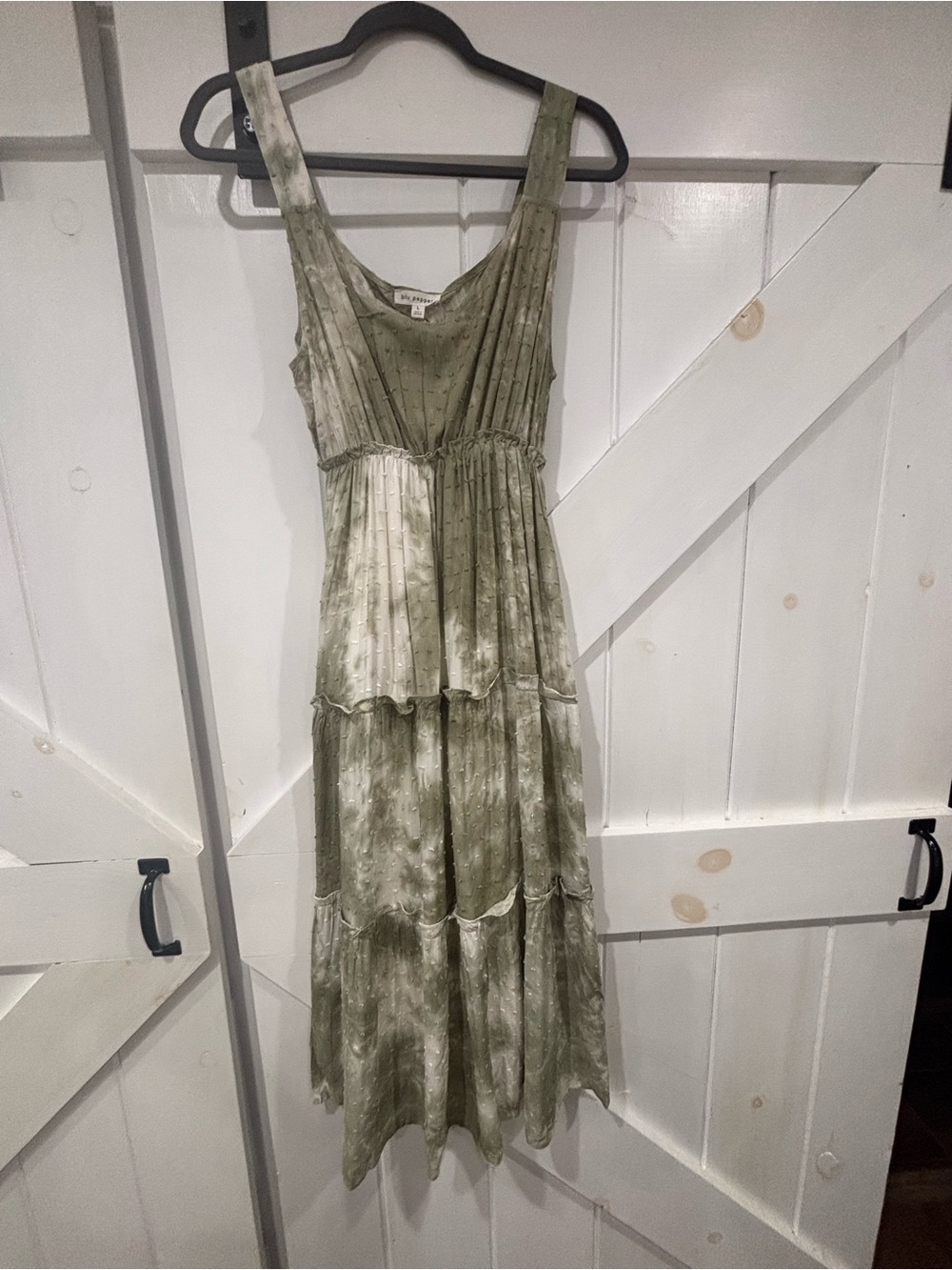 Blu Pepper Olive Tie-Dye Tiered Midi Dress women’s L